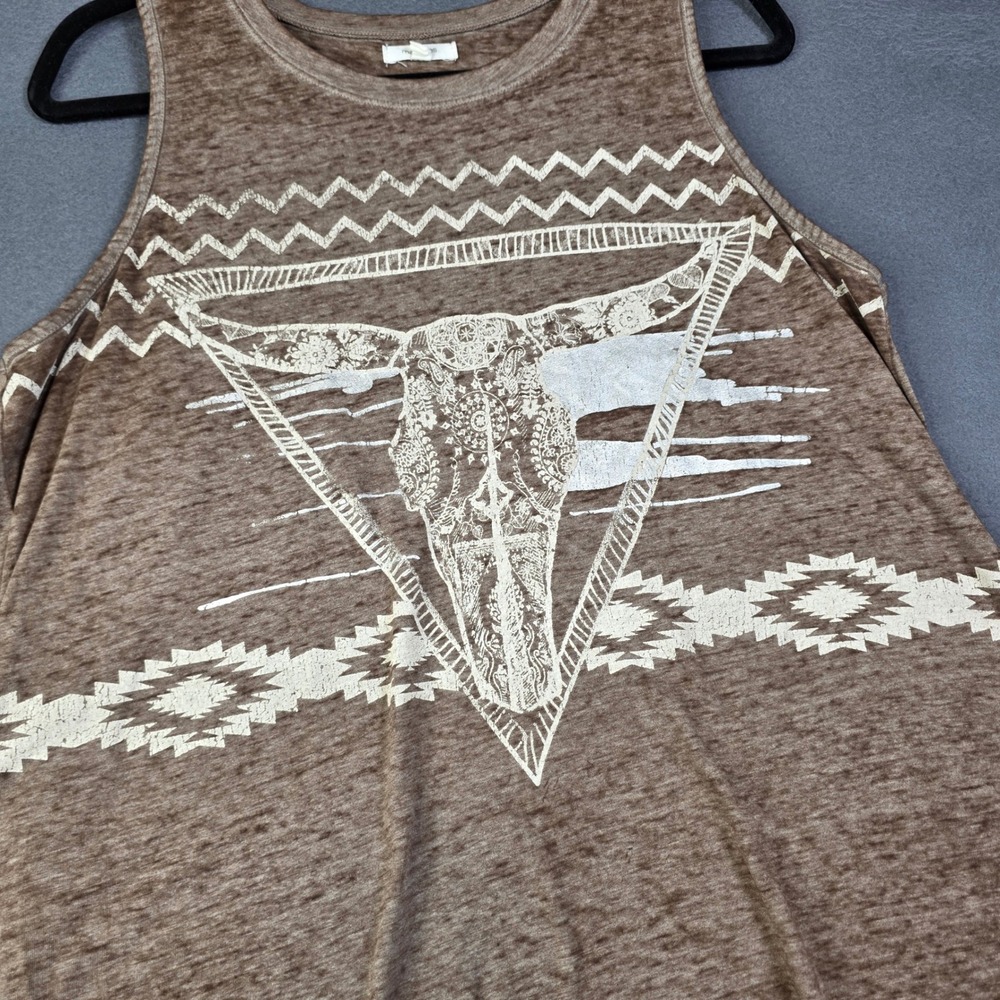 Maurices Tank Top Women Large Brown Excellent Bull Skull Graphic Sleeveless